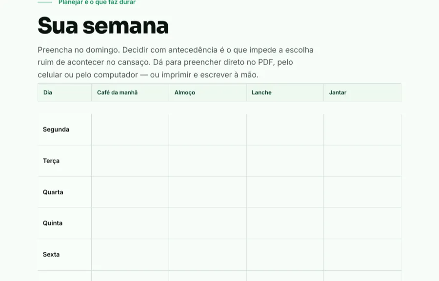 Planner semanal preenchível do Método NutriHigu